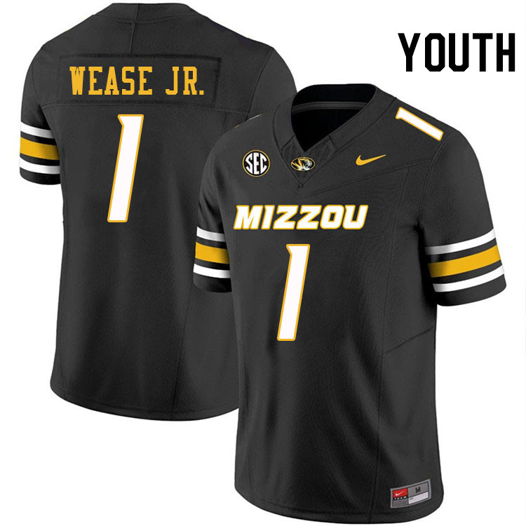 Youth #1 Theo Wease Jr. Missouri Tigers College Football Jerseys Stitched-Black